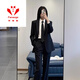 FANAOGE black suit suit for women spring and autumn new style college student defense interview professional suit student union formal workwear tie + suit + white shirt + pants four-piece set M recommended 95-110 Jin Jin equals 0.5 kg Urgent items will be sent on the same day - contact customer service for SF Express