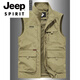 
JEEP SPIRIT high-end brand 2025 spring and autumn vest men multi-pocket middle-aged and elderly photography vest casual fishing workwear horse clip men gray M