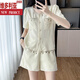 Style de Victoria, petit style de parfum, mode à la mode, style de luxe léger, costume de filet à manches courtes à manches courtes, shorts de cardigan décontractés à la mode pour femmes, ensemble en deux pièces, couleur abricot m [recommandée 90-100 Jin [Jin est égal à 0,5 kg]]]