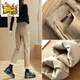 Jeans de terciopelo de primer diámetro para mujeres que usan un nuevo estilo de invierno Pantalones de algodón de caqui de caqui de patas de caza anchas hebillas de color caqui [terciopelo agregado] 13588 engrosado 26 (80 a 95 Jin [Jin equivale a 0.5 kg])
