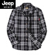 JEEP SPIRIT吉普格子衬衫男春秋季棉质休闲长袖小格衣红色磨毛外套男士 5016黄格 2XL 175/98B
