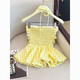 Banfishi sweet pink plaid tube top for women's summer outer wear three-dimensional flower ribbon halter neck wrap skirt small top yellow S