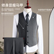 ROMON suit + vest + trousers suit men's slim professional formal dress wool jacket black 2XL