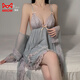Cat Men Pajamas para mujeres con almohadilla de cofre Sexy Silk Fairy Falda 2025 Summer Beautiful Back Home Clothing Juego dulce P3886 Verde (Vestido exterior + cinturón) Tamaño individual