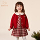 Banxidi girls' dress, winter style, children's knitted princess dress, New Year's baby one-year-old dress, velvet cardigan skirt, red velvet 100
