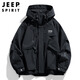 JEEP SPIRIT Jeep Jacket Men's Jacket Autumn and Winter American Workwear Hooded Jacket Men's Black XL