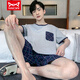 Catman (MiiOW) summer men's pajamas short-sleeved shorts cotton teenagers Korean style student large size home clothing middle-aged suit thin 9922 L men (recommended 100-130 Jin [Jin equals 0.5 kg])