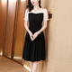 
OLJ light luxury brand dress for women 2025 summer new style design sense fashionable simple fake two-piece temperament skirt apricot color XL 116-125Jin [Jin equals 0.5 kg]
