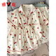 Pajama de gasa de algodón puro de Yalu para mujeres pantalones de manga corta Juego de tres piezas Sweet Cherry Cardigan Cardigan Home Spring y Autumn Yunduo Cotton-J9901# Paradise Puppy Tres piezas M [Sugerencia 75-100Jin [Jin equivale a 0.5 kg]]]