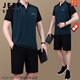 JEEP SPIRIT2025新款中老年休闲运动服套装男夏季短袖短裤爸爸夏装冰丝两件套 723墨绿-父亲节礼物 L 【建议100-120斤】 赠+-险