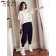
TUCANO; Woodpecker Large Size Women's Fat mm Harem Pants Set 2025 Spring and Summer New Style Fashionable Slimming Belly Sports and Casual Two-Piece Set Light and Black <9928>Thin 2XL <Suggested 130-145>