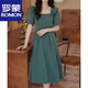 Romon FRINCHS Vestido cuadrado Cuello corto Summer Summer El nuevo diseño de nicho se siente que abraza la cintura y la falda verde adelgazante Trendy Dark Green M recomendado 97-107Jin [Jin iguala 0.5 kg]