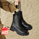 JOSINY Martin Boots Women's 2025 New Spring Boots Increased High-Elevated British Wind Motorcycle Thick Sole Short Boots Black [Manufacturer 24H Speed Hair] 37