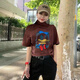猫容2025新款卡通印花短袖T恤女设计感半袖体恤上衣服 黑色【纯棉R字母】_1283# L _合适80-105斤