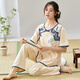 MUJI COM无印良品MUJ同款家居服女士短袖睡衣套装夏季薄款长裤夏天新中式 LZY9905 M (建议75-95斤)