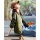 DME (dme) fashionable three-dimensional wrinkle spring workwear style stand collar rubber hem long sleeves hide flesh and easy to wear short coat for women Pink M