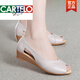 
CARTELO high-end 2025 spring and autumn summer women's sandals genuine leather women's shoes wedge mid-heel middle-aged mother's shoes extra large size fish mouth non-slip beige 36