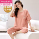 Modal pajamas with chest pad for women for summer cotton short-sleeved cropped pants for outerwear for cotton summer women's home clothes with chest pad: 679 Barbie Bear M women