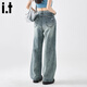 : BOCOOLATA IT FOOD Jeans de pierna ancha para mujeres Sené de diseño retro estadounidense pantalones de piernas rectas
