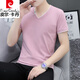 皮尔卡丹（pierre cardin）V领2025纯棉短袖男t恤男装运动休闲体恤中国风潮流大码简约打底衫 白色691款 M 90-115斤