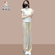 Woodpecker-Sommer-Outfit mit einem kompletten Satz modischer Internet-Celebrity Street-Modetrends in diesem Jahr, die beliebten Slim-T-Shirts dieses Jahres, zweiteilige Aprikosen-Farbhose M.