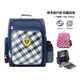UnMe elementary school students schoolbag boys and girls in grades 1, 2, 3, 4, ridge protection and shoulder protection for 6-8 years old lightweight children (grades 1-4) 3403 blue grid