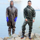 Full-body waders, waterproof clothing, rain pants, thickened and wear-resistant, men's one-piece half-body fishing pants, fishing leather fork pants, whole body black thickened version (cuffs) 46