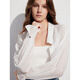 ELLE Lyocell Tencel long-sleeved white shirt for women 2025 summer cardigan design new blouse top white M