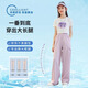 小猪彼特女童粉色工装裤薄款2025新款儿童休闲速干裤子夏季大童冰丝阔腿裤 15029粉紫色+9889白色 （无鞋） 170 cm