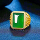 MHFDO Old Phoenix 999 full gold plated ring men's chrysoprase gemstone black agate ring men's fashion live egg-shaped green ring