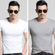 2 pieces of men's short-sleeved T-shirts slim fit summer half-sleeved black and white pure white tight-fitting bottoming shirt trendy brand QM round neck black + round neck army green XL 130-145Jin Jin equals 0.5 kg