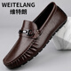 WEITELANG维特朗2025新款男士豆豆鞋软底耐磨透气驾车鞋休闲皮鞋男一脚蹬懒人 MT9921黑色 38