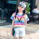 HARROW Little Duck Children's Clothing's Girls T-shirt à manches courtes pour les vêtements d'été pour femmes NOUVEAUX COTTON MIDE MIDE LAGE LES BRAINES DE RAI-COSE RAI-COLUVE LOBE À MANDE LOBLE INS RAINBOW 684 130 [42-50JIN [Jin est égal à environ 0,5 kg]]]