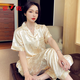 Yalu Bingsi Pyjamas Frauen 2025 Sommer Dünne Kurzarm Lange Hosen Großgröße Home Clothing High-End-Sense Set 695# Tintenmalerei Drei-teilige Set M (Vorgeschlagene 80-100jin [Jin gleich 0,5 kg])