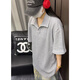 
KLEDBOY shell embroidered wheat ear jacquard pattern polo shirt lapel short-sleeved shirt men's H1098 special P38 gray M