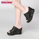 Sandalias con tacón de la marca Bido Groenlandia para mujeres que usan una nueva plataforma impermeable de verano con la boca de cuero de tacón alto de la boca abierta de las sandalias de medio apoyo de los pies en blanco 37 (235 mm)