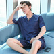 ZIPJBX夏季仿真丝睡衣男士夏款短袖短裤套头薄款冰丝绸男款休闲家居服套 开衫款9864-灰蓝色 L (100-125斤)