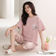 Modal Pajamas de algodón delgado Summer Summer Pantalones de manga corta de manga corta Gran tamaño Casual Summer's Women's Home Cloting 1283 Pink M 160 [85-100Jin [Jin iguala 0.5 kg]]]