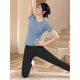 Shuangxiu yoga wear T-shirt for women 2025 new large size belly-covering short-sleeved Pilates training sports suit fitness top gray blue top + black pants suit _ L _110-120Jin Jin equals 0.5 kg