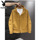 Playboy Spring and Autumn 2025 New Men's Jacket Workwear Hooded Loose Autumn and Winter Velvet Jacket Casual Top Black L Recommended weight 120-135 Jin Jin equals 0.5 kg