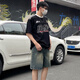 迪伽达美式水洗复古蓝牛仔短裤男夏季新款街头休闲阔腿宽松直筒五分裤 TVFS-826复古蓝 L