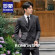 Romon (Romon) costume de combinaison rayée pour hommes haut de gamme Business Double-Breasted Formal Wear Robe de mariée Banquet de travail Banquet Black Two-Piece Set (Suit + Pantalon) XL (135Jin [Jin est égal à 0,5 kg]))