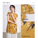 Shangdubila Chinese style stand-up collar button short-sleeved thin shirt for women in summer new Chinese printed slit shirt gentle top