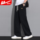 Pull back casual pants men's winter velvet warm pants men's loose wide-leg straight men's long pants black XL