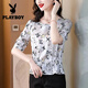 Playboy (PLAYBOY) heavy silk shirt for women in summer new style, age-reducing and slimming belly printing short-sleeved mulberry silk shirt color 9855# L 105-115Jin[Jin equals 0.5 kg]