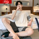 Langsha Pyjamas en coton pur pour hommes en été à manches courtes à manches courtes, style de maison entièrement en ligne de grande taille de grande taille 679 Z9359 L 115-130Jin [Jin est égal à 0,5 kg]
