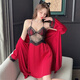 Pajama sexy de estilo Victoria para mujeres en seda de invierno 2025 Nueva boda roja de verano con almohadilla de pecho Traje de camisón de camisón y otoño 9221 lila m _sugestionada 80-100Jin [Jin equivale a 0.5 kg]