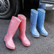 Frauen neue Mode hohe Röhre verdickte lange Röhrchen Anti-Rutsch-Wasserschuhe für Frauenküchenarbeit sowie samtige Warmregenstiefel [JD312 High Tube] Blue 37-38