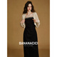 
banana cici 2025 summer new vacation style cotton linen straps detachable suspender dress C252LY674 Black M