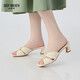 
DEEP BREATH Deep Breath Women's Shoes Sheepskin Soft Wrinkled Thick Heels Jingshe Comfortable High Heel Sandals AX14116 White 38